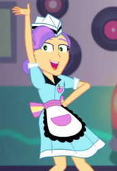 Size: 545x798 | Tagged: safe, screencap, tip top, coinky-dink world, equestria girls, g4, my little pony equestria girls: summertime shorts, cropped, diner, diner uniform, female, solo, waitress
