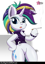 Size: 701x1000 | Tagged: safe, artist:clouddg, rarity, pony, unicorn, g4, it isn't the mane thing about you, alternate hairstyle, bipedal, cigarette, clothes, female, mare, punk, raripunk, short hair, smoking, solo