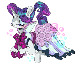 Size: 600x510 | Tagged: safe, artist:suippumato, rarity, pony, unicorn, g4, alternate hairstyle, blushing, clothes, dress, eyes closed, female, lying, mare, simple background, solo