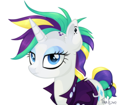 Size: 1771x1476 | Tagged: safe, artist:tina-de-love, rarity, pony, unicorn, g4, it isn't the mane thing about you, alternate hairstyle, belt, clothes, ear fluff, ear piercing, female, jacket, leather jacket, lidded eyes, mare, piercing, punk, raripunk, simple background, solo, transparent background, vector