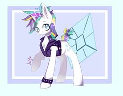 Size: 1312x1024 | Tagged: safe, artist:ponyjuly, rarity, g4, it isn't the mane thing about you, alternate hairstyle, clothes, female, jacket, mare, punk, raripunk, short hair, solo