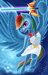 Size: 2200x3400 | Tagged: safe, artist:althyra-nex, part of a set, rainbow dash, pony, g4, armpits, clothes, dress, female, high res, knights of harmony, solo, sword, weapon