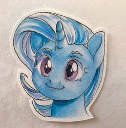 Size: 945x960 | Tagged: safe, artist:sapraitlond, trixie, pony, unicorn, g4, bust, craft, female, mare, marker drawing, papercraft, portrait, smiling, solo, traditional art