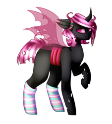 Size: 1303x1440 | Tagged: safe, artist:despotshy, oc, oc only, oc:philip, changeling, clothes, pink changeling, raised hoof, simple background, socks, solo, striped socks, transparent background