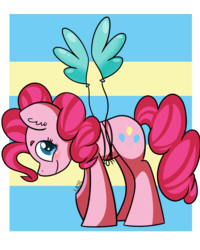 Size: 800x1000 | Tagged: safe, artist:vale-bandicoot96, pinkie pie, earth pony, pony, g4, abstract background, balloon, female, mare, smiling, solo, wings