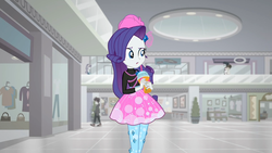 Size: 1920x1080 | Tagged: safe, screencap, aqua blossom, curly winds, rarity, some blue guy, track starr, wiz kid, equestria girls, g4, good vibes, my little pony equestria girls: summertime shorts, background human, canterlot mall, drink, female, legs together, male