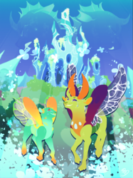 Size: 1295x1727 | Tagged: safe, artist:warrioratheart, thorax, oc, changedling, changeling, g4, duo, king thorax, lineless