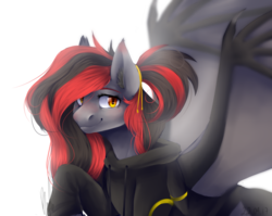 Size: 1806x1440 | Tagged: safe, artist:blackyviktor, oc, oc only, oc:tomoko tanue, umbreon, fallout equestria, clothes, female, hoodie, mare, pokémon, simple background, smiling, solo, transparent background
