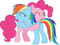 Size: 3947x3001 | Tagged: safe, artist:cloudy glow, pinkie pie, rainbow dash, earth pony, pegasus, pony, daring done?, g4, .ai available, butt touch, cute, dashabetes, diapinkes, duo, eyes closed, female, high res, hoof on butt, hug, lesbian, mare, ship:pinkiedash, shipping, simple background, transparent background, vector
