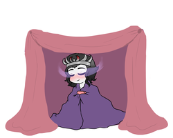 Size: 1800x1440 | Tagged: artist needed, safe, oc, oc only, oc:salai, satyr, blanket, comfy, eyes closed, food, mug, offspring, parent:king sombra, simple background, sombra eyes, tea, white background