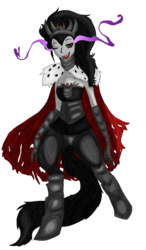 Size: 2432x4162 | Tagged: safe, artist:snowbellandbluebell, oc, oc only, oc:salai, satyr, anthro, unguligrade anthro, cape, clothes, offspring, parent:king sombra, simple background, sombra eyes, transparent background