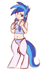 Size: 726x1152 | Tagged: artist needed, safe, oc, oc only, oc:dee, satyr, belly button, breasts, camisole, clothes, offspring, panties, parent:vinyl scratch, solo, tank top, underwear