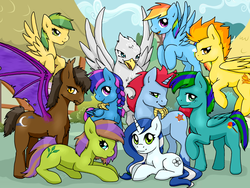 Size: 1600x1200 | Tagged: safe, artist:tokokami, oc, oc only, bat pony, griffon, pegasus, pony, roleplay characters, roleplaying
