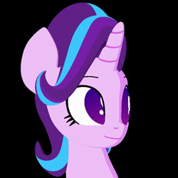 Size: 900x900 | Tagged: safe, artist:galawaille, starlight glimmer, twilight sparkle, pony, unicorn, g4, 3d, animated, black background, blender, boop, cel shading, cute, female, glimmerbetes, mare, no pupils, no sound, offscreen character, simple background, smiling, solo, webm