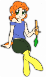 Size: 445x750 | Tagged: safe, artist:dj-black-n-white, color edit, edit, oc, oc only, oc:golden harvest, satyr, carrot, colored, crossed legs, food, offspring, parent:carrot top, simple background, solo, transparent background