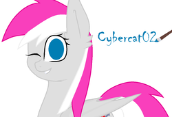 Size: 997x683 | Tagged: safe, artist:cybercat02, oc, oc only, pegasus, pony, female, heart bit, mare, one eye closed, wink