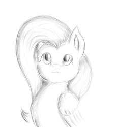Size: 2121x2324 | Tagged: safe, artist:qbellas, fluttershy, pegasus, pony, g4, bust, female, high res, mare, monochrome, solo