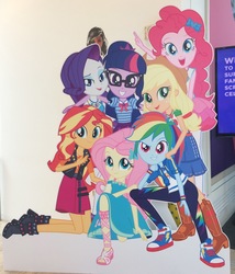 Size: 2297x2689 | Tagged: safe, applejack, fluttershy, pinkie pie, rainbow dash, rarity, sci-twi, sunset shimmer, twilight sparkle, equestria girls, equestria girls series, g4, official, cardboard cutout, cardboard twilight, clothes, converse, cowboy hat, cute, dress, freckles, geode of empathy, geode of fauna, geode of shielding, geode of super speed, geode of super strength, geode of telekinesis, glasses, group hug, group photo, hat, high res, hug, humane five, humane seven, humane six, irl, looking at you, magical geodes, mane six, new looks, new outfit, open mouth, pants, photo, ponytail, shoes, skirt, smiling, stetson, toes