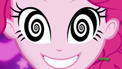 Size: 1920x1080 | Tagged: safe, edit, edited screencap, screencap, pinkie pie, coinky-dink world, equestria girls, g4, my little pony equestria girls: summertime shorts, animated, discovery family logo, female, hypnosis, meme, no sound, pinkie's eyes, swirly eyes, webm