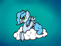 Size: 640x480 | Tagged: safe, artist:jadekettu, oc, oc only, pegasus, pony, cloud, cute, eating, happy, mouth hold, nom, on a cloud, prone, silly, silly pony, smiling, solo