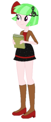Size: 226x534 | Tagged: dead source, safe, artist:marrabo, drama letter, watermelody, equestria girls, g4, alternate universe, background human, book, clothes, clothes swap, cute, female, high heels, kneesocks, notebook, shoes, skirt, socks, solo, stockings, thigh highs