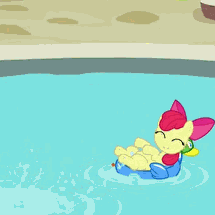 Size: 215x215 | Tagged: safe, screencap, apple bloom, scootaloo, duck, earth pony, pony, g4, twilight time, adorabloom, animated, cropped, cute, cutealoo, female, filly, gif, hub logo, hubble, inflatable, inner tube, pegaduck, spitting, squirting, swimming pool, tickling, wet mane