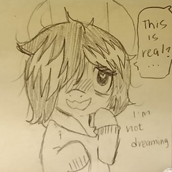 Size: 1030x1030 | Tagged: safe, artist:shpace, oc, oc only, oc:floor bored, earth pony, pony, 4chan, blushing, clothes, dialogue, female, heart eyes, mare, monochrome, open mouth, speech bubble, sweater, wingding eyes