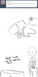 Size: 1650x3300 | Tagged: safe, artist:tjpones, oc, oc only, oc:brownie bun, oc:richard, earth pony, human, pony, horse wife, ask, bald, box, bush, comic, dialogue, food, grayscale, hiding, misspelling, monochrome, peanut butter, pun, simple background, string, tomato in the mirror, trap (device), trapped, tumblr, white background