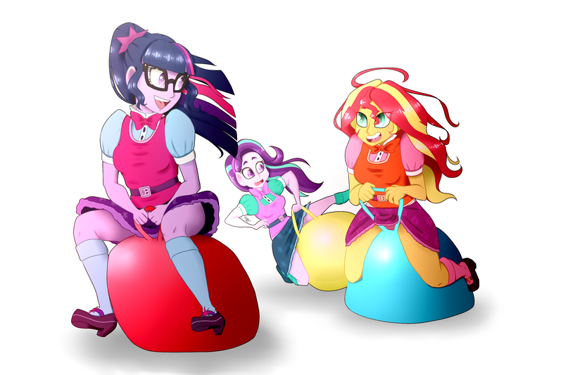 girls on space hoppers