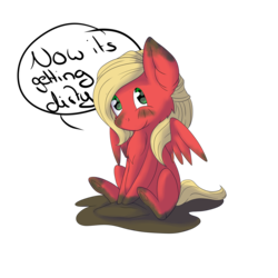 Size: 5000x5000 | Tagged: safe, artist:melodis, oc, oc only, oc:melodis, pegasus, pony, absurd resolution, cute, female, looking at you, mare, mud, simple background, sitting, speech bubble, transparent background