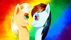 Size: 5312x2988 | Tagged: safe, artist:derpyisthebestpony, applejack, rainbow dash, g4, female, lesbian, ship:appledash, shipping