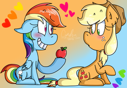 Size: 1477x1016 | Tagged: safe, artist:mettamaxie, applejack, rainbow dash, g4, female, lesbian, ship:appledash, shipping