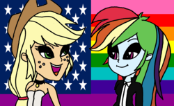 Size: 2409x1475 | Tagged: safe, artist:jmk-prime, applejack, rainbow dash, equestria girls, g4, female, flag, gay pride, gay pride flag, lesbian, lgbt, pride, ship:appledash, shipping, united states