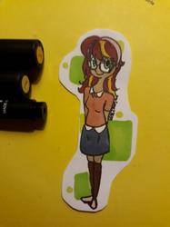 Size: 355x474 | Tagged: safe, artist:comet7852, human, cardboard cutout, cute, glasses, humanized, looking at you, magical lesbian spawn, marker, marker drawing, markers, offspring, parent:sunset shimmer, parent:twilight sparkle, parents:sunsetsparkle, traditional art