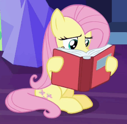 Size: 518x503 | Tagged: safe, screencap, fluttershy, pony, a health of information, g4, animated, book, cute, female, gif, loop, reading, shyabetes, sitting