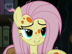 Size: 936x702 | Tagged: safe, screencap, fluttershy, pegasus, pony, a health of information, g4, adorasexy, bedroom eyes, cute, female, lidded eyes, mare, sexy, shyabetes, sick, solo, spots, swamp fever