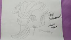 Size: 1920x1080 | Tagged: safe, starlight glimmer, g4, annie rojas, autograph, irl, meme, photo, spanish, traditional art, voice actor, wow! glimmer