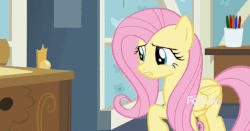 Size: 590x309 | Tagged: safe, screencap, fluttershy, a health of information, g4, angry, animated, discovery family logo, female, gif, glare, peeved, solo, walking