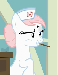 Size: 697x899 | Tagged: safe, screencap, nurse redheart, pony, a flurry of emotions, g4, lidded eyes, out of context, tongue depressor