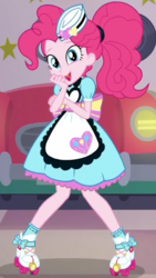 Size: 631x1120 | Tagged: safe, screencap, pinkie pie, coinky-dink world, equestria girls, g4, my little pony equestria girls: summertime shorts, apron, clothes, cute, diapinkes, diner, diner uniform, female, hat, ponytail, roller skates, server pinkie pie, solo, uniform, waitress