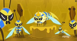 Size: 1919x1015 | Tagged: safe, screencap, bee, flash bee, insect, a health of information, g4, angry, beehive, honeycomb (structure), queen, queen bee