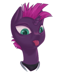 Size: 1800x2200 | Tagged: safe, artist:kovoranu, tempest shadow, pony, g4, my little pony: the movie, broken horn, bust, female, horn, portrait, silly, silly pony, simple background, solo, tongue out, transparent background