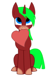 Size: 2000x2894 | Tagged: safe, artist:marianokun, oc, oc only, oc:marianokun, pony, unicorn, 2020 community collab, derpibooru community collaboration, cute, heart, high res, looking up, mouth hold, simple background, solo, transparent background, unicorn oc