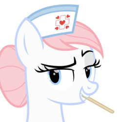 Size: 1000x1000 | Tagged: safe, artist:cheezedoodle96, nurse redheart, earth pony, pony, a flurry of emotions, g4, bust, dreamworks face, female, lidded eyes, looking at you, mare, mouth hold, portrait, simple background, solo, tongue depressor, transparent background, vector