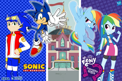 Size: 2158x1442 | Tagged: safe, artist:trungtranhaitrung, rainbow dash, equestria girls, g4, clothes, crossover, equestria girls-ified, female, group, male, smiling, sonic the hedgehog, sonic the hedgehog (series)