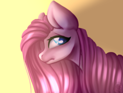 Size: 1024x768 | Tagged: safe, artist:immagoddampony, pinkie pie, earth pony, pony, g4, bust, doodle, female, mare, pinkamena diane pie, portrait, sad, simple background, solo, yellow background