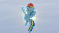 Size: 300x168 | Tagged: safe, screencap, rainbow dash, g4, tanks for the memories, beautiful, female, i'll fly, pose, singing, solo, sun