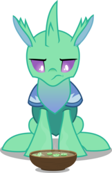 Size: 5358x8273 | Tagged: safe, artist:fruft, soupling, changedling, changeling, g4, my little pony: friendship is magic, to change a changeling, absurd resolution, changeling food, food, looking down, simple background, sitting, solo, soup, transparent background, vector