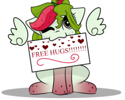 Size: 1000x800 | Tagged: safe, artist:doomsday120, oc, oc only, oc:watermelana, :3, floating wings, freckles, gradient hooves, heart, hugs needed, mouth hold, sign, simple background, solo, transparent background