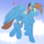 Size: 3298x3319 | Tagged: safe, artist:ralek, oc, oc only, oc:orbital tone, pegasus, pony, cloud, cutie mark, flying, headphones, high res, music, music notes, signature, simple background, sky, solo